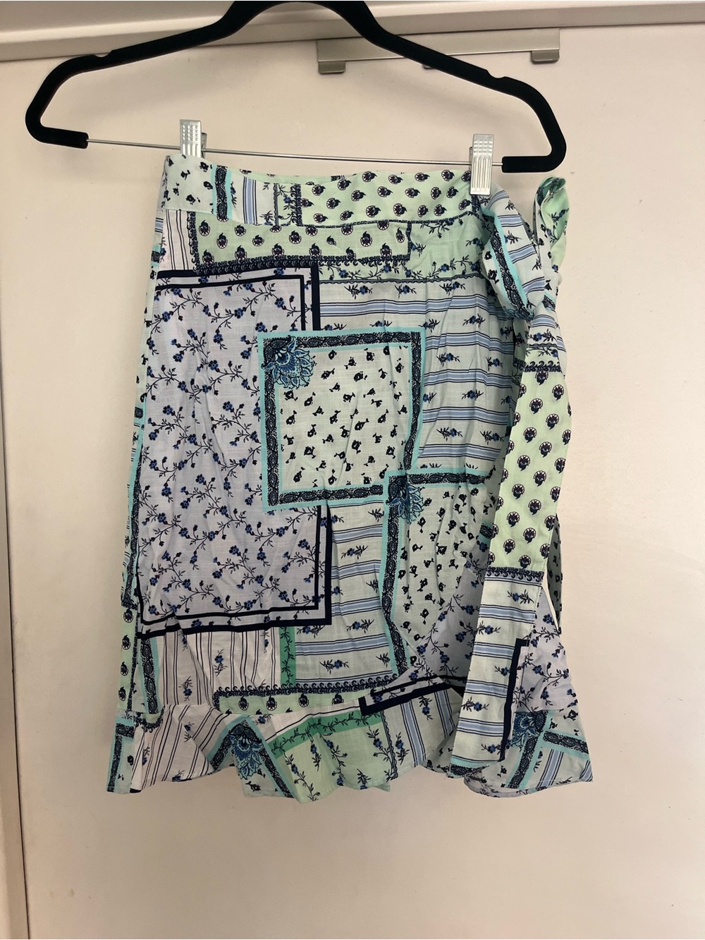 LOFT Mint and Navy Printed Wrap Skirt